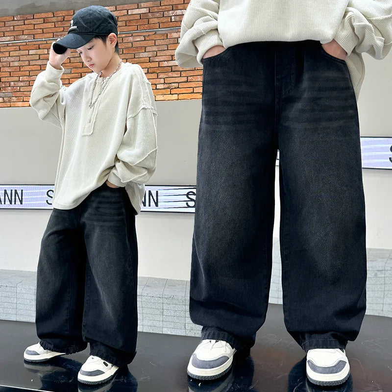 STORESDE Boys' pants Spring and Autumn New style Children's straight leg jeans Medium and large Kids' loose casual pants