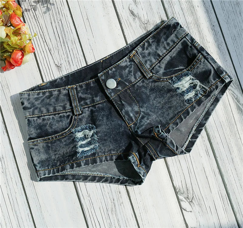 STORESDE New Low Waist Skinny Tight Denim Shorts Washed Cut Out Super Shorts Nightclub