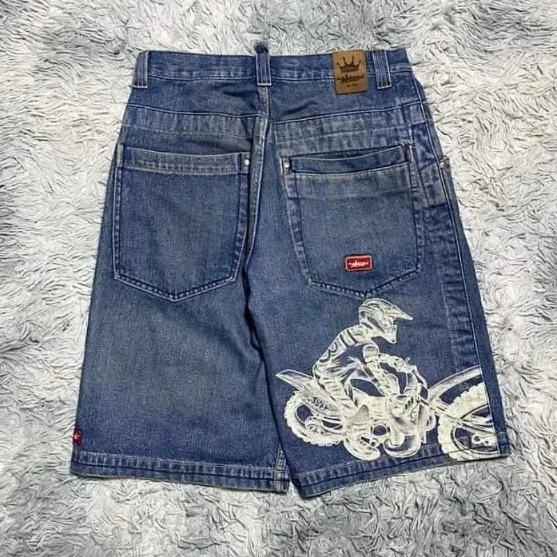 STORESDE Big Boy Baggy Shorts New Harajuku Hip Hop Cartoon Graphic Embroider  Retro Denim Shorts Y2k Gym Basketball Shorts Women Clothing