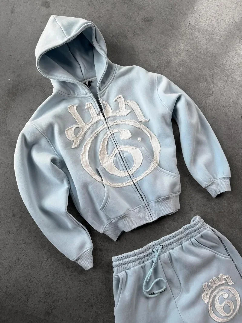 STORESDE Vintage Hip Hop Letter Embroidery Zipper Hoodie Streetwear Men Women Sports Washed Loose Coat Y2K Punk Couple Hoodie Sweatshirt