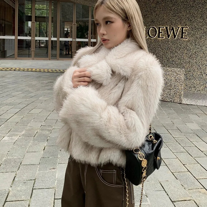 STORESDE 2026 Luxury Brand Autumn Winter Fur Coat Women Short Lazy Wind Fox Fur Jacket Cropped Fluffy Casaco De Pele Feminino