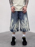 STORESDE 2026 New Flame Graphic Print Denim Shorts For Men Hip Hop Fashion Straight-leg Baggy Jorts Punk Tie Dye Gradient Y2K Short Jean