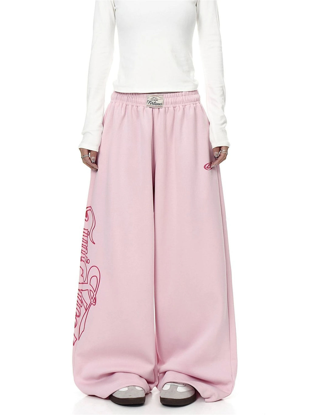 STORESDE Y2K Women's Pink Wide Leg Sweatpants 2025 New Fashion Letter Print Drawstring Waist Casual Streetwear Trousers