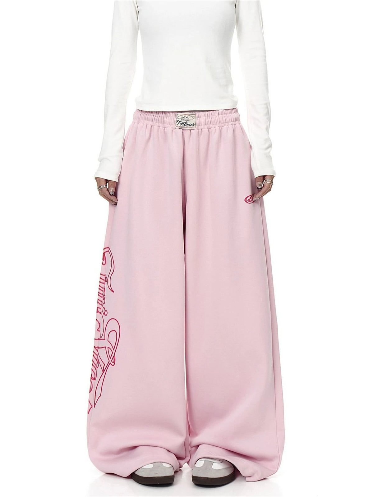 STORESDE Y2K Women's Pink Wide Leg Sweatpants 2025 New Fashion Letter Print Drawstring Waist Casual Streetwear Trousers