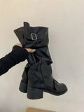 STORESDE Woman Boots Knee High Platform Chunky Heels Trend Punk Gothic New Rock Leather Fashion Women's Shoes Motorcycle Footwear Q221