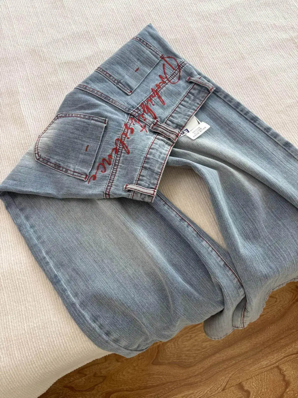 STORESDE Y2k Light Blue Baggy Jeans Women Red Stitch Embroidery High Waist Wide Leg Denim Pants Streetwear Casual Y2K Grunge Trousers New