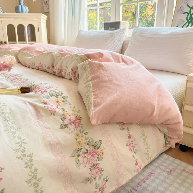 STORESDE 100% Cotton Duvet Cover - Floral Printed Design, Luxury Pre-Washed Finish, Single Duvet Cover for Bedroom - Easy Care
