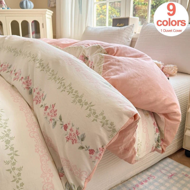 STORESDE 100% Cotton Duvet Cover - Floral Printed Design, Luxury Pre-Washed Finish, Single Duvet Cover for Bedroom - Easy Care