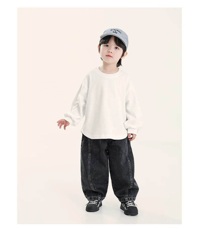 STORESDE 2025 New Korean Fashion Boys Denim Pants Autumn Spring Casual Trousers for Toddlers & Kids Ages 2-8 All-match Jeans