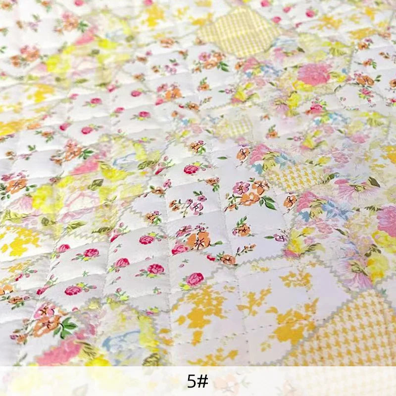 STORESDE 140x90cm Clip Cotton Quilted Fabric Fresh Floral Print for Warm Jacket Bag Cotton Coat Bedding Pillow Handmade DIY Sewing Fabric