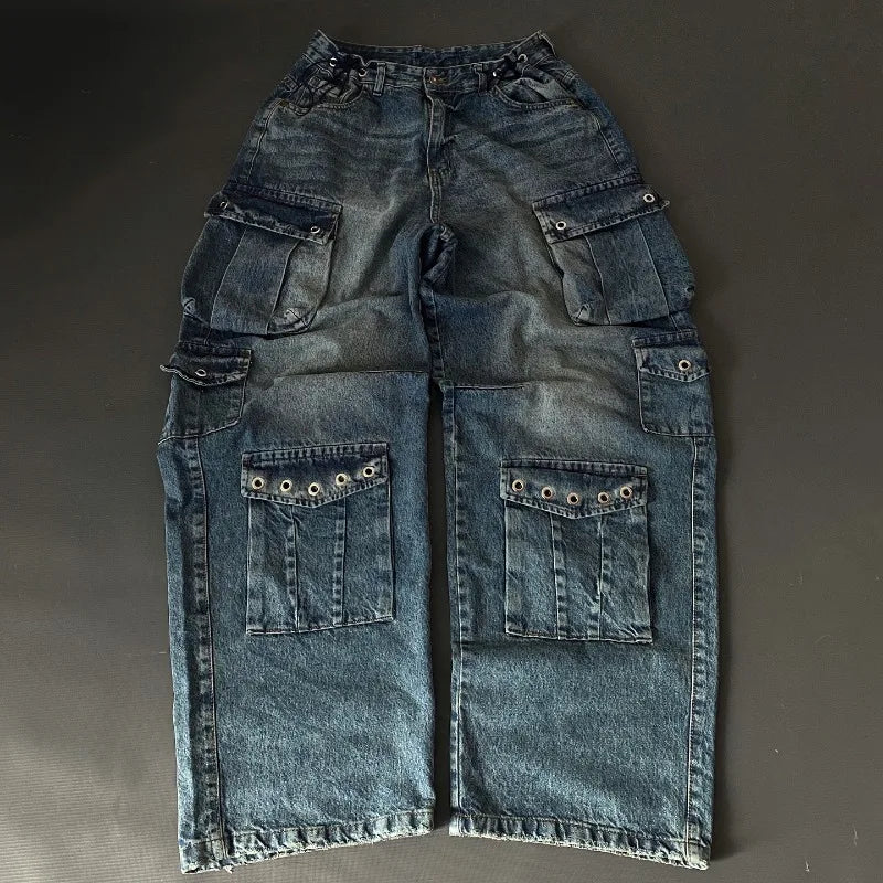 STORESDE Street Fashion New Old Washed Heavy Work Jeans Women Y2K Gothic Harajuku Hip Hop Popular Joker Couple High Waist Wide Leg Pants