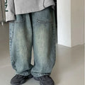 STORESDE Children's Retro Jeans Loose Straight Pants Wide Leg Pants for Boys and Girls 2025 New Spring Autumn Kid's Denim Pocket Trousers