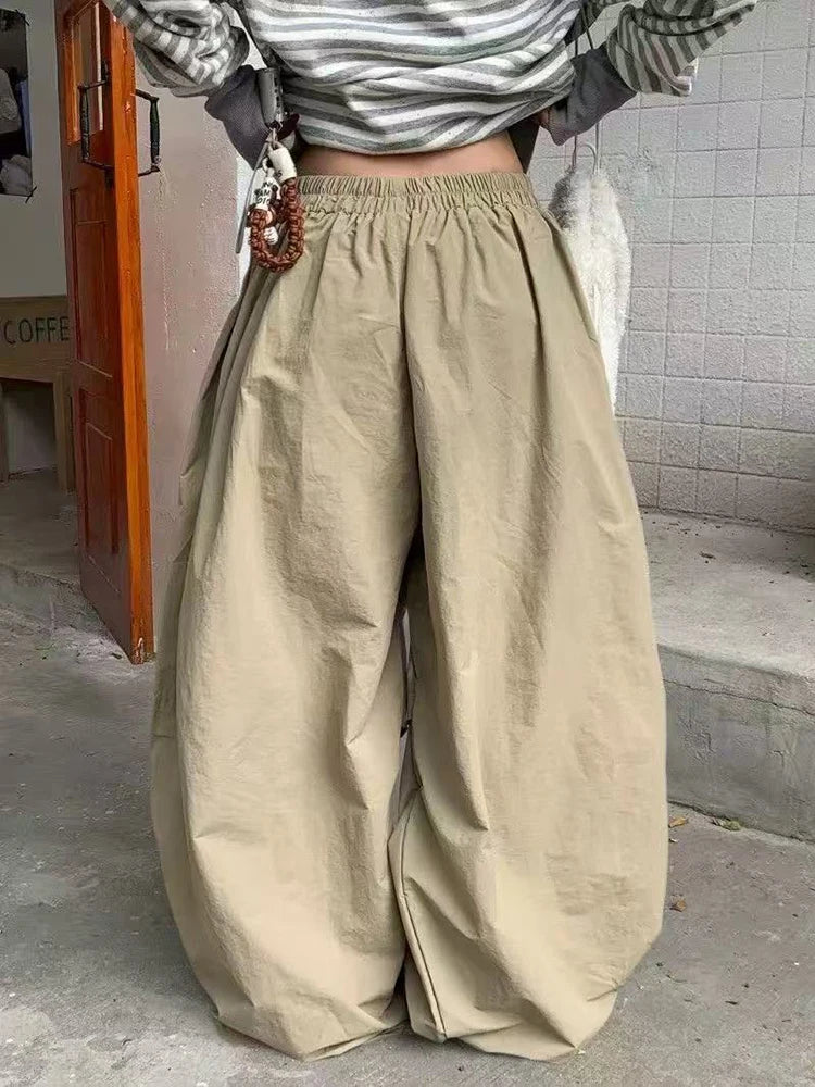 STORESDE American Baggy Parachute Pants Women Summer High Waist Oversized Cargo Trousers Y2K Loose Streetwear Folds All Match Pants Mujer