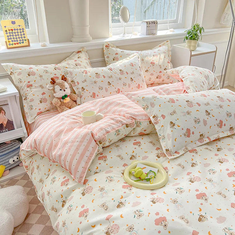 STORESDE Vintage Floral Bedding Set Ins Single Double Size Duvet Cover No Filler Flat Sheet Pillowcase Soft Girls Home Bed Linens