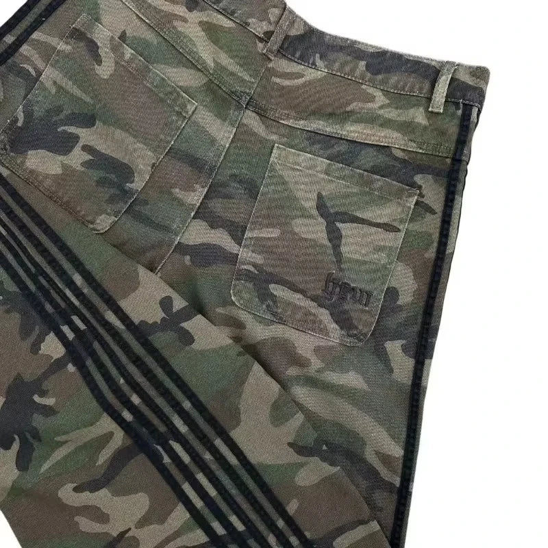 STORESDE Retro Y2K Baggy Jeans Wide Leg Denim Pant Men's Camouflage Embroidered Striped Harajuku Sweatpants Women Hip Hop Streetwear Camo