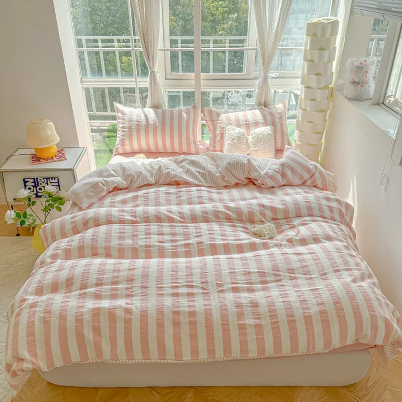 STORESDE Ins Bedding Set with Pillowcase bed sheet Single Full Size Bed Linen Duvet Cover Set Queen/King Double Comforter Cover