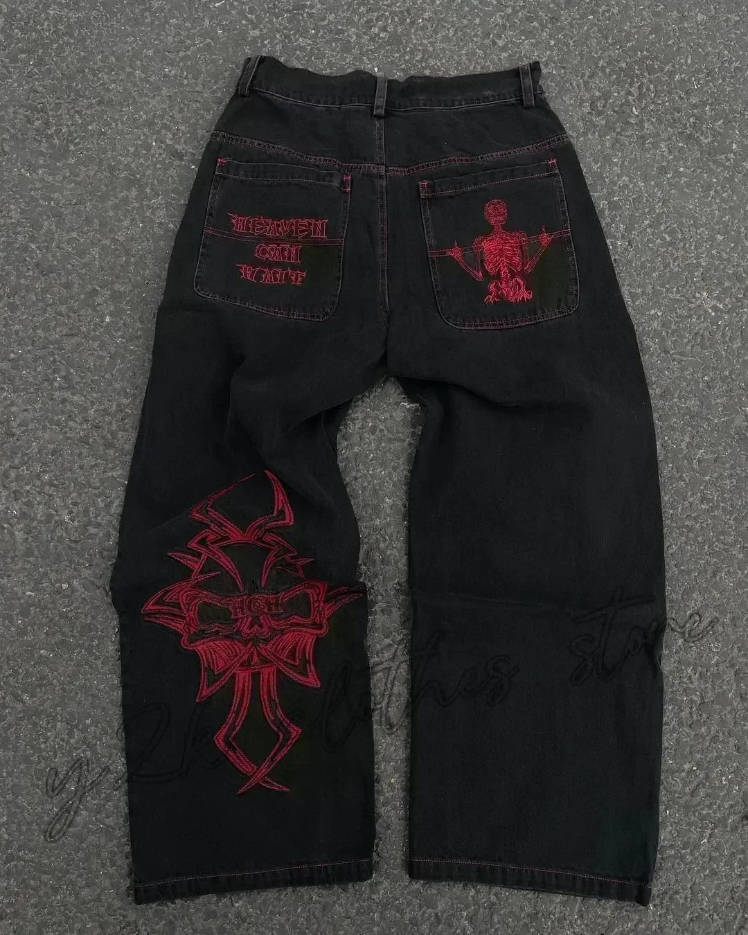 STORESDE American Street Trend Letter Embroidered Loose Jeans Men Harajuku Y2K New Hip Hop Oversized Wide-leg Pants Unisex Mopping Jeans