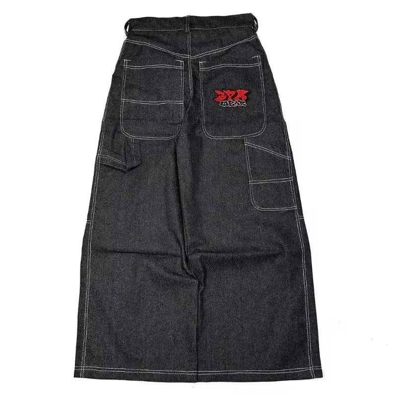 STORESDE 2025 New American Trend Retro Hip-hop Embroidery Pattern Baggy Jeans For Men And Women Y2K Harajuku Gothic Wide Pants Streetwear
