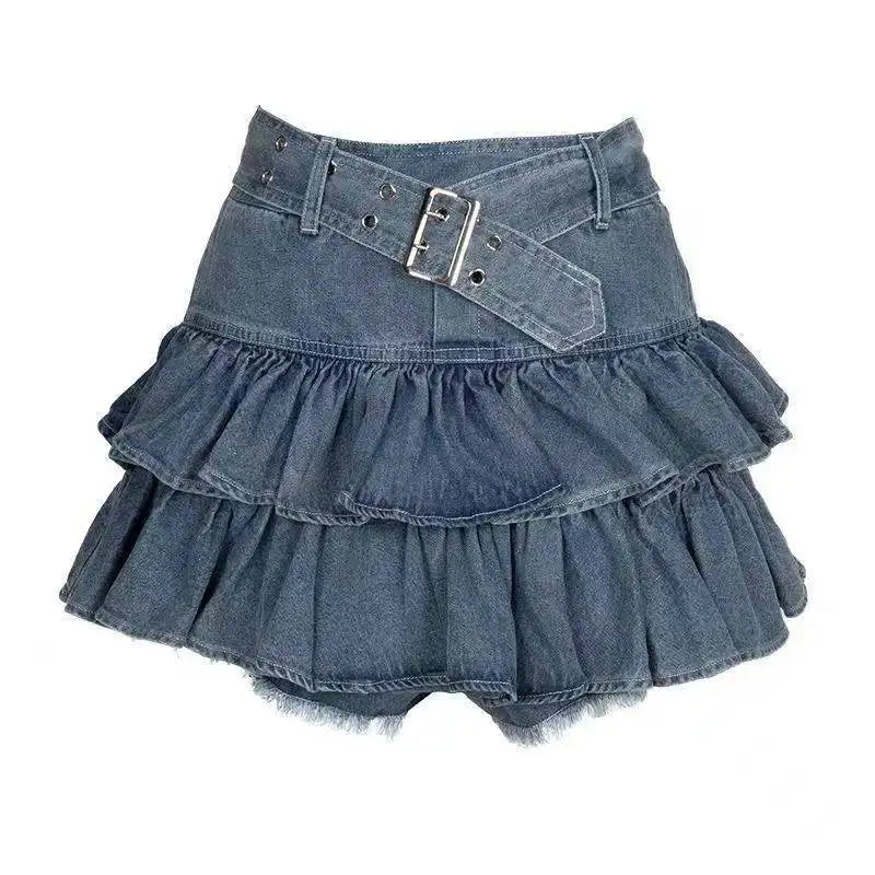 STORESDE Women's Blue Black Riveted Belt Denim Skirt Y2K Harajuku High Street Fashion 90s Sexy A-line Mini Skirt Summer Clothing 2026 New
