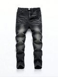 STORESDE 1 Piece of Men's Four-Season Snowflake Washed Fashion Jeans, Stretch Slim Fit Light Gray Dark Black Casual Denim Pants, Normcore and Fashionable, Suitable for Everyday Wear