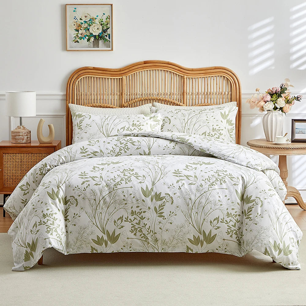 STORESDE Vintage Floral Printed Duvet Cover Set Soft Breathable Double Bed Bedding Set All Season Queen Size Quilt Cover and Pillowcases