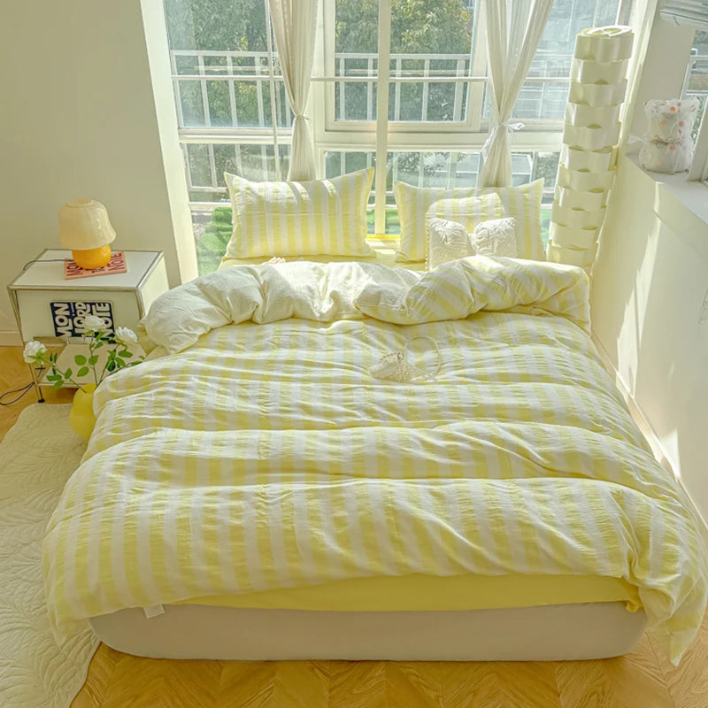 STORESDE Ins Bedding Set with Pillowcase bed sheet Single Full Size Bed Linen Duvet Cover Set Queen/King Double Comforter Cover