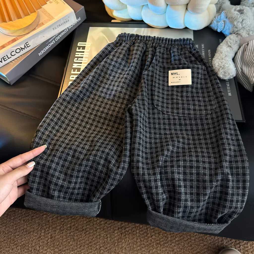 STORESDE Spring Autumn Children Pants 1-8Y Boys Black Plaid Loose Casual Straight Trousers Korean Toddler Wear For Kids Clothes New