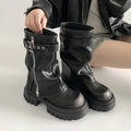 STORESDE Winter Women Biker Boots Fashion Belt Buckle Ladies Elegant Platform Long Pipe Booties Casual Women's Knee High Booties2026