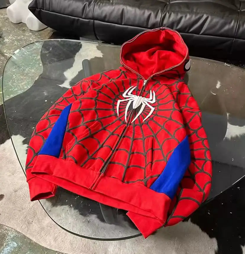 STORESDE Y2k Retro Gothic America Spider Foaming 3d Print Hoodies Fashion Oversized Loose Full Zipper Hoodie Men Jacket Street Sweatshirt