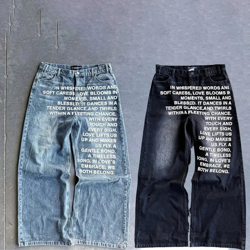 STORESDE Y2K men Jeans vintage American Pattern letter jeans streetwear gothic Harajuku Hip Hop men women Fashion Casual wide leg jeans