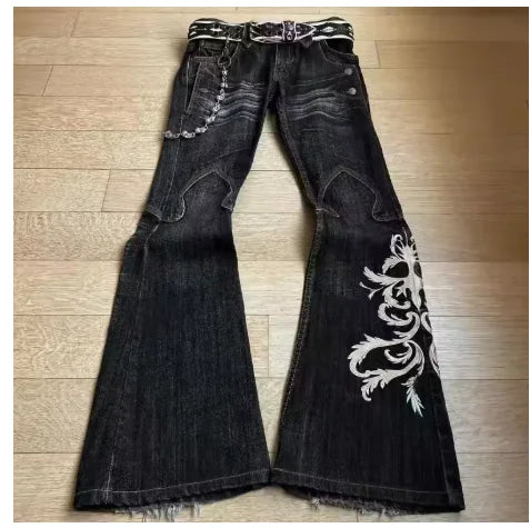 STORESDE New Retro Blue Gothic Fashion Washed Old Casual Jeans Men Y2K Streetwear Vintage Popular High Waist Baggy Wide-leg Pants