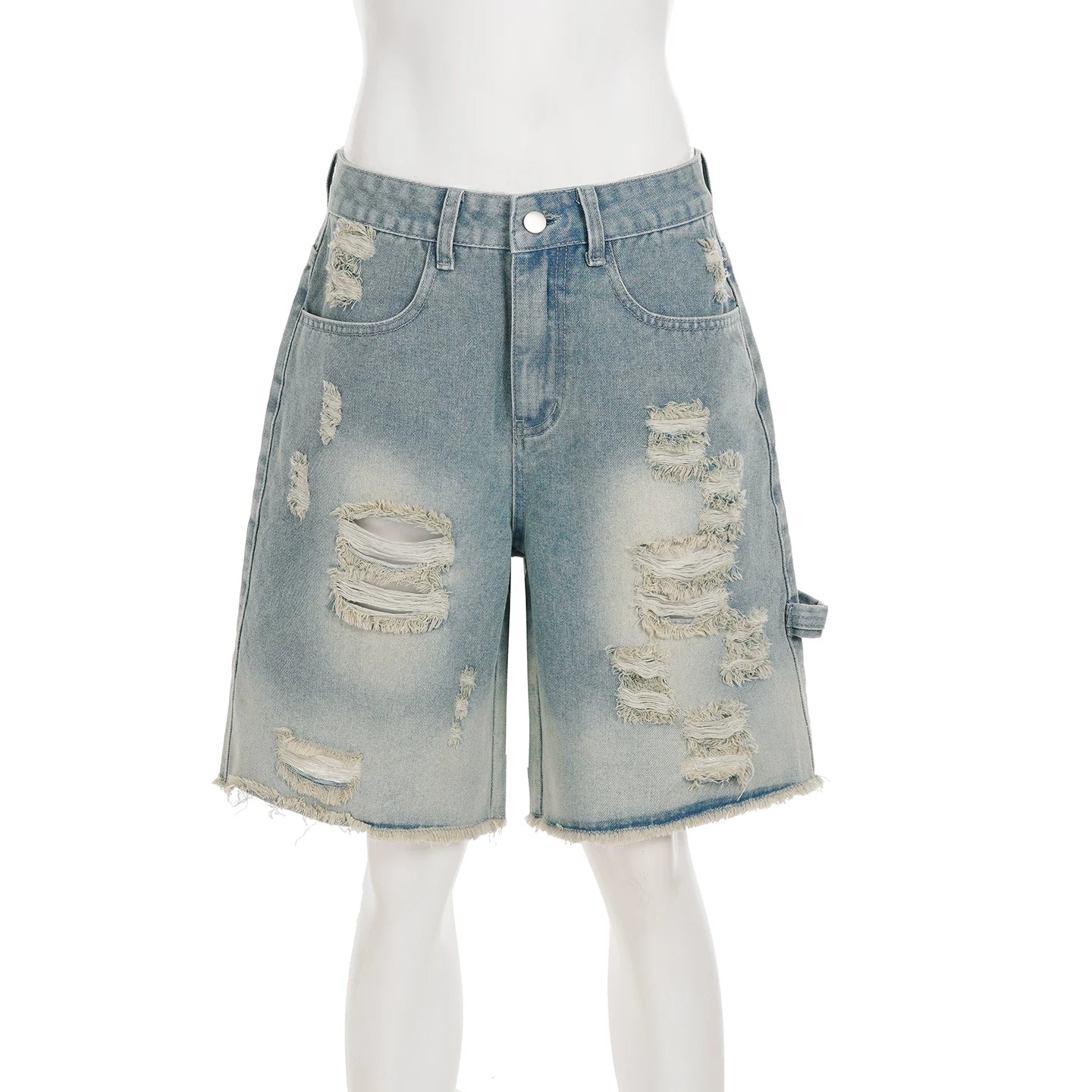 STORESDE SUCHCUTE Fashion Women Ripped Raw Hem Retro Jeans Shorts  Summer Five-Pocket Denim Shorts Chic Straight Legged Pants Streetwear