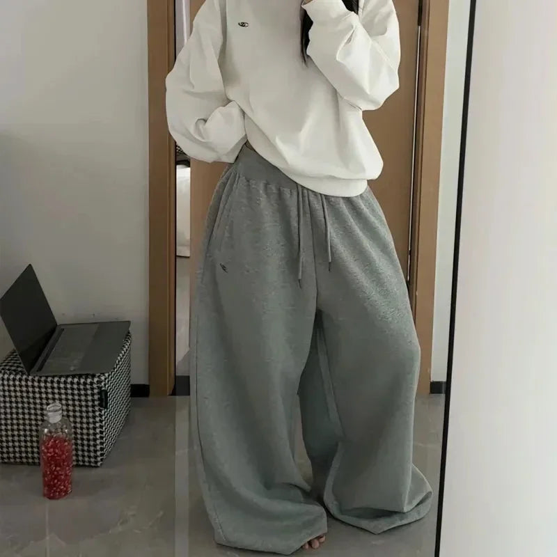 STORESDE American Retro Flame Letter Print Detachable Strap Scimitar Pants Jazz Casual Hip-Hop Loose Wide-Leg Fashion Jogging Sweatpants