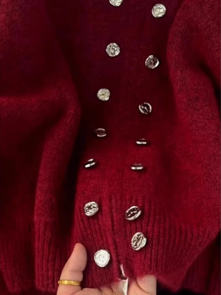 STORESDE Luxury Fluffy Knitted Cardigan Sweater Design Double Breasted Sweater Coat Women Autumn High-end Lazy Zipper 2000s Y2k Knit Top