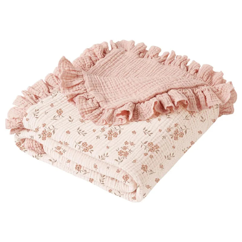 STORESDE Ruffle Baby Blanket Cotton Swaddle Newborn Wrap Flower Muslin Receive Blankets Stroller Cover