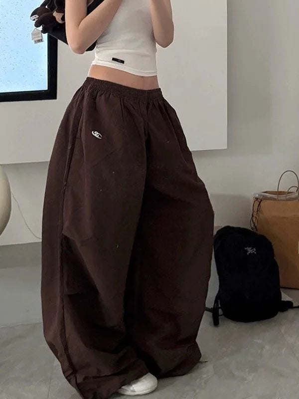 STORESDE Y2k American Women's Hip Hop Loose Wide Leg Jogger Pants 2026 Summer Pattern Embroidered Parachute Sweatpants Loose Pleated