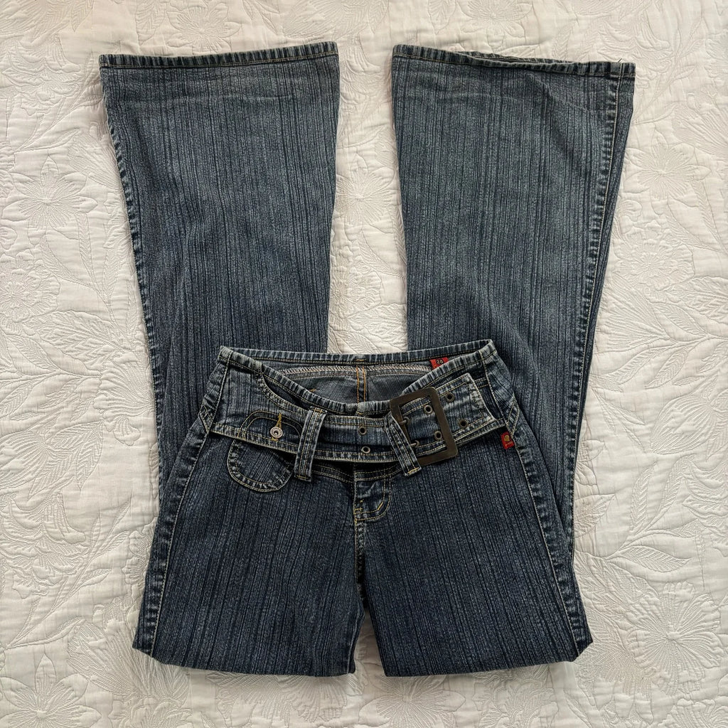 STORESDE Y2K Low Waisted Flare Jeans Hot Girl Slim Fitting Hip Hugging Jeans Original Style Fashionable Long Pants Retro Old School Denim