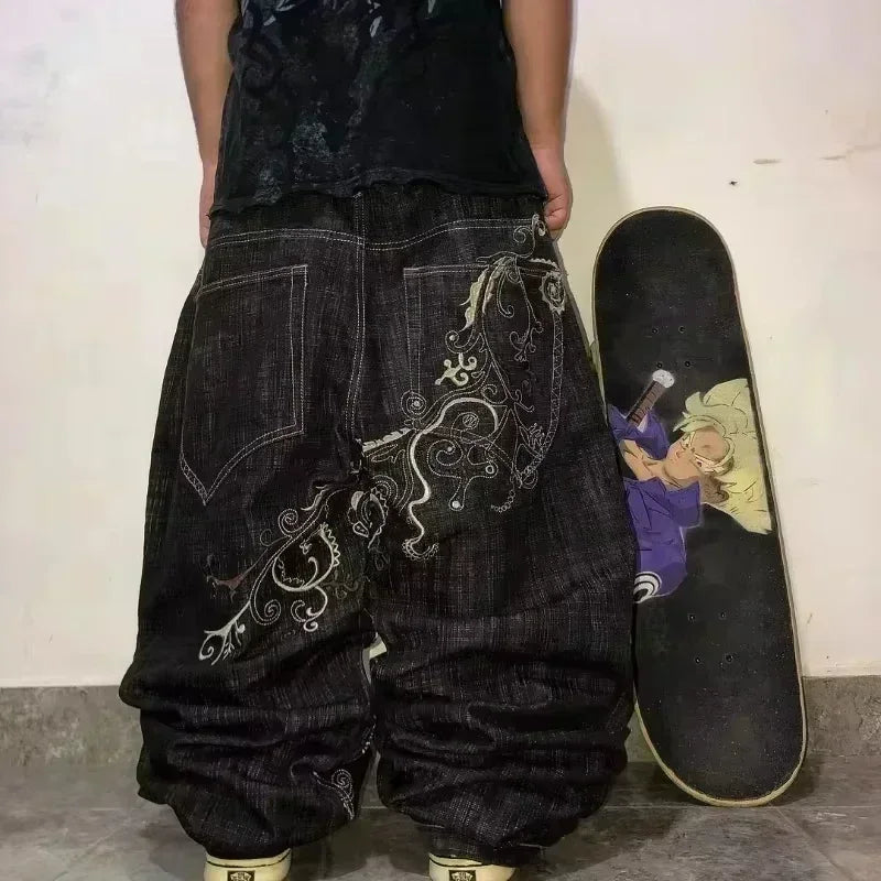 STORESDE 2025 New American Trend Retro Hip-hop Embroidery Pattern Baggy Jeans For Men And Women Y2K Harajuku Gothic Wide Pants Streetwear