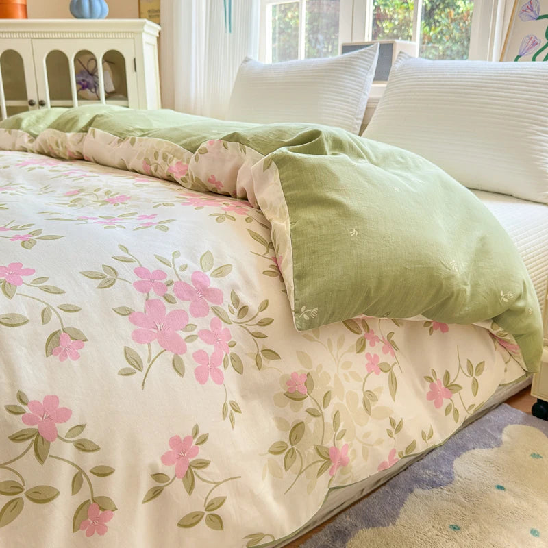 STORESDE 100% Cotton Duvet Cover - Floral Printed Design, Luxury Pre-Washed Finish, Single Duvet Cover for Bedroom - Easy Care