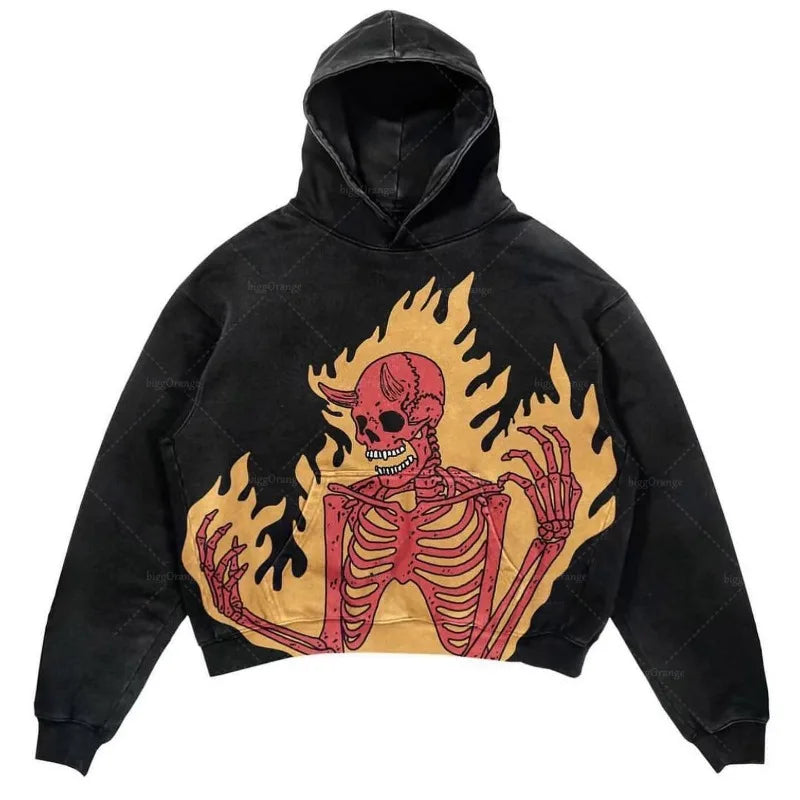 STORESDE Punk Wind Ninja Printed Long-sleeved Hoodies Couples Hip-hop Street Y2k Street Loose Fashion Oversized Hoodies Harajuku Goth Top
