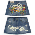 STORESDE Y2K Street Vintage is a fashionable short skirt Harajuku gothic hip hop letter print vintage blue denim skirt