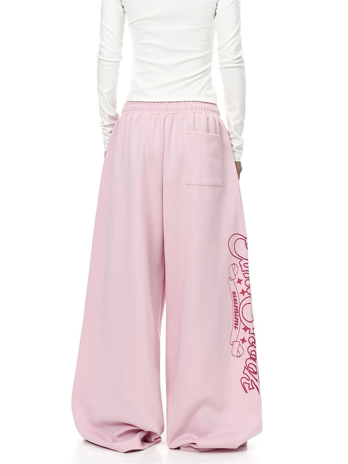 STORESDE Y2K Women's Pink Wide Leg Sweatpants 2025 New Fashion Letter Print Drawstring Waist Casual Streetwear Trousers