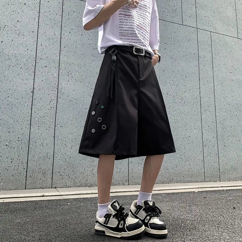 STORESDE Streetwear Wide leg Shorts Men Black Dress Pants Casual Man Oversized Lightweight Breathable Hip Hop Blazer Shorts Summer