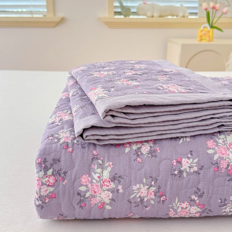 STORESDE 1pc Purple Flower Quilted Bedspreads for Bed Thick Patchwork Blanket Single/Queen/King Floral Style Quilted Duvet Soft Bedspread