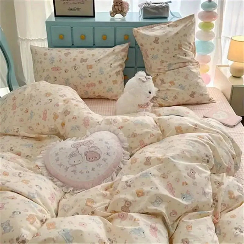 STORESDE Vintage Floral Bedding Set Ins Single Double Size Duvet Cover No Filler Flat Sheet Pillowcase Soft Girls Home Bed Linens