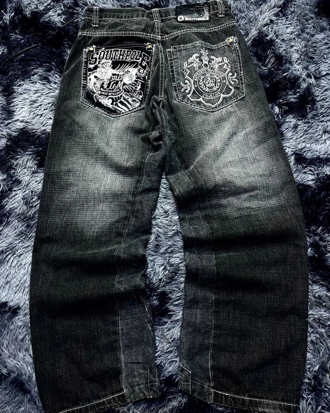STORESDE American Hip-hop Oversized Jeans Mens Retro Skateboard Boy Wide-leg Pants Gothic Graffiti Couple Wide Y2k Southpole Pants
