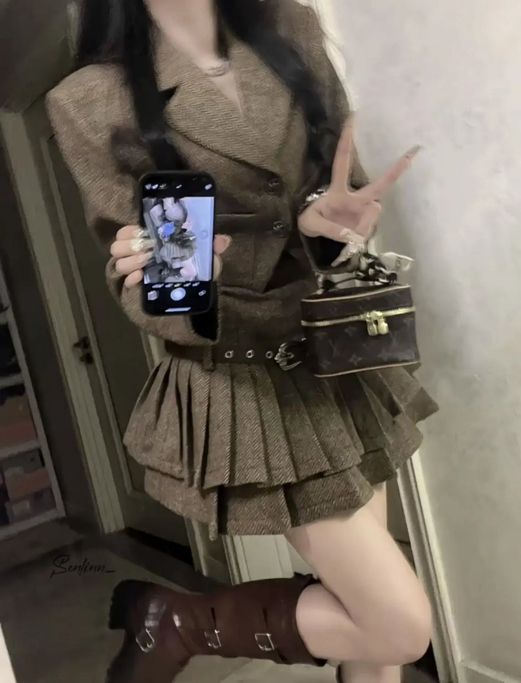 STORESDE French Vintage Chic Short Suit Jacket And Pleated Skirt Dress Set Women's Fashion Autumn Winter Outfit Elegant Lady Style
