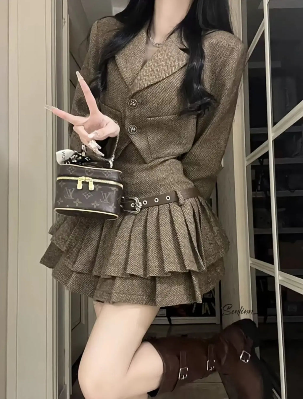 STORESDE French Vintage Chic Short Suit Jacket And Pleated Skirt Dress Set Women's Fashion Autumn Winter Outfit Elegant Lady Style