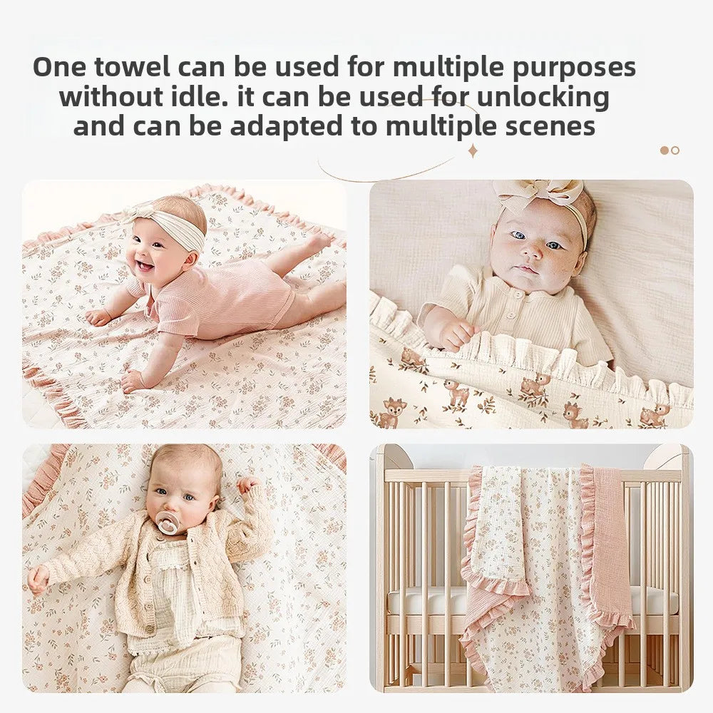STORESDE Ruffle Baby Blanket Cotton Swaddle Newborn Wrap Flower Muslin Receive Blankets Stroller Cover