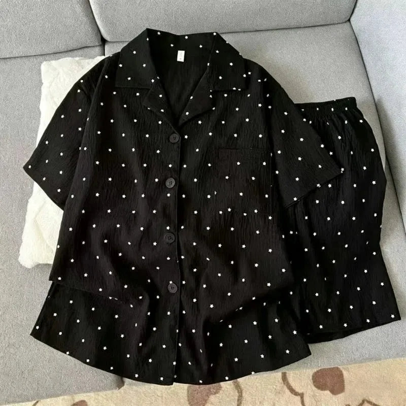 STORESDE Y2K Embroidery Plaid Dachshund 2PC Set Women's Pajamas Sweet Cute Short Sleeve Shorts Pajamas Lapel Neck New Summer Homewear